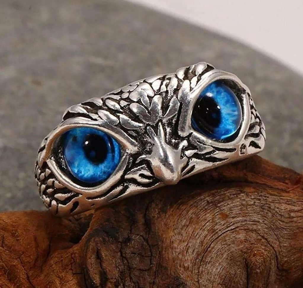 The Midnight Guardian: Vintage Blue-Eyed Owl Ring(Pack of 2)