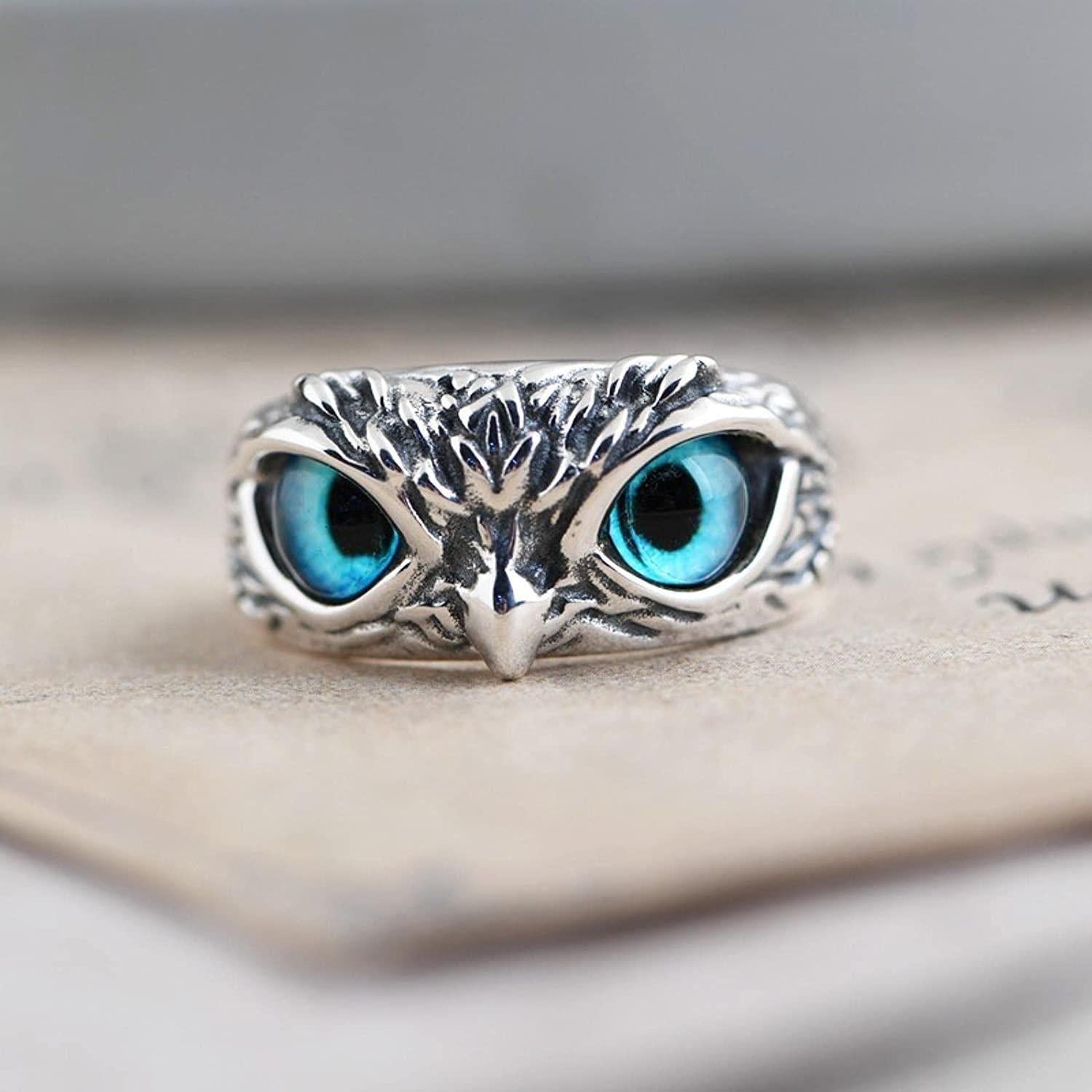 The Midnight Guardian: Vintage Blue-Eyed Owl Ring(Pack of 2)
